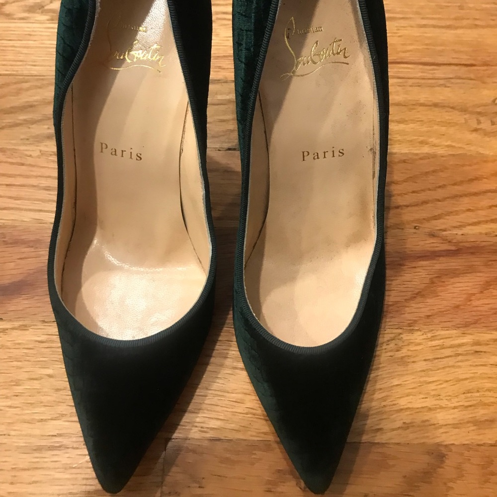 Christian Louboutin green velvet heels size 36 1/2